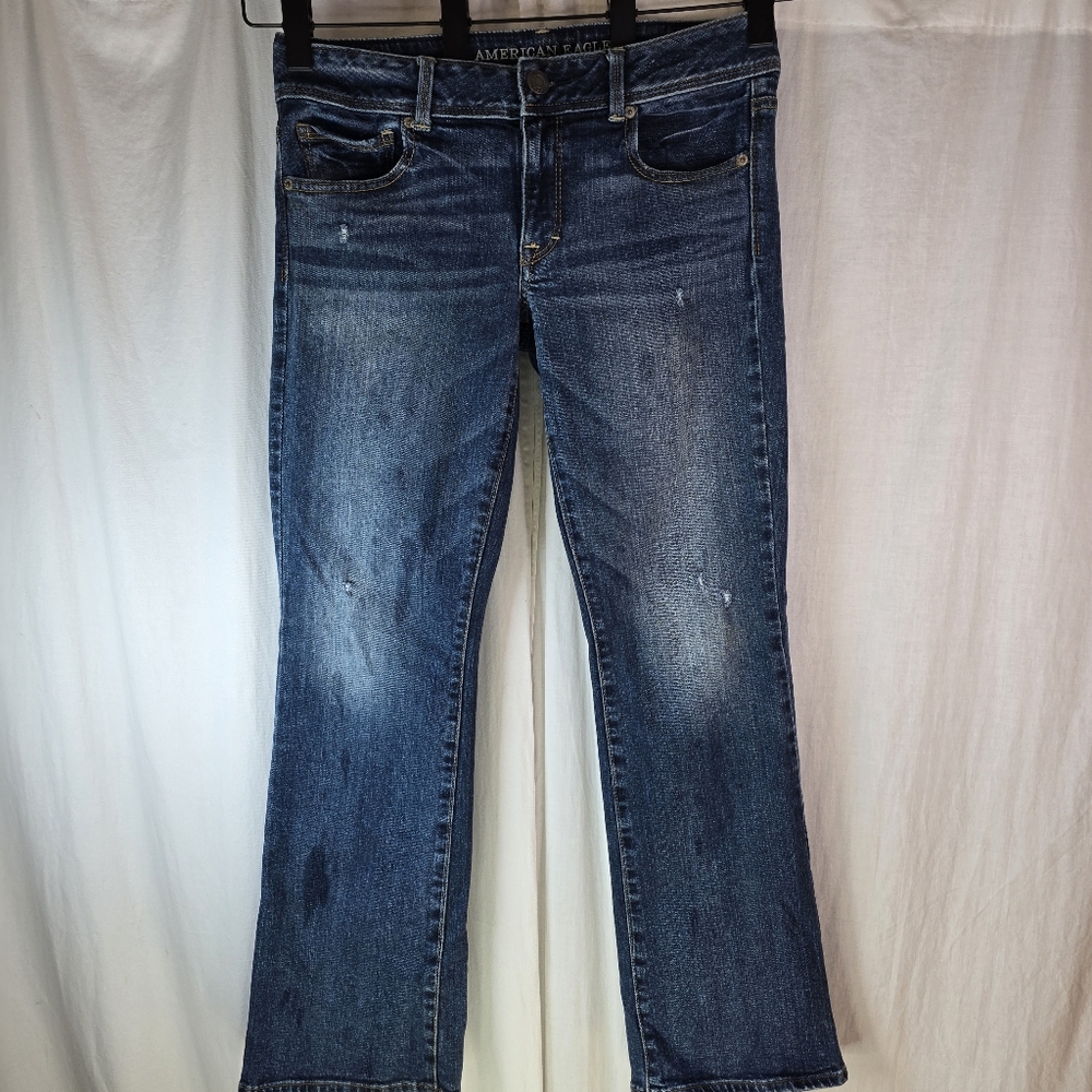 American Eagle Womens_Kick Boot "Stretch" 5 Pocket Distressed Jeans Size 8 Short - Picture 7 of 14